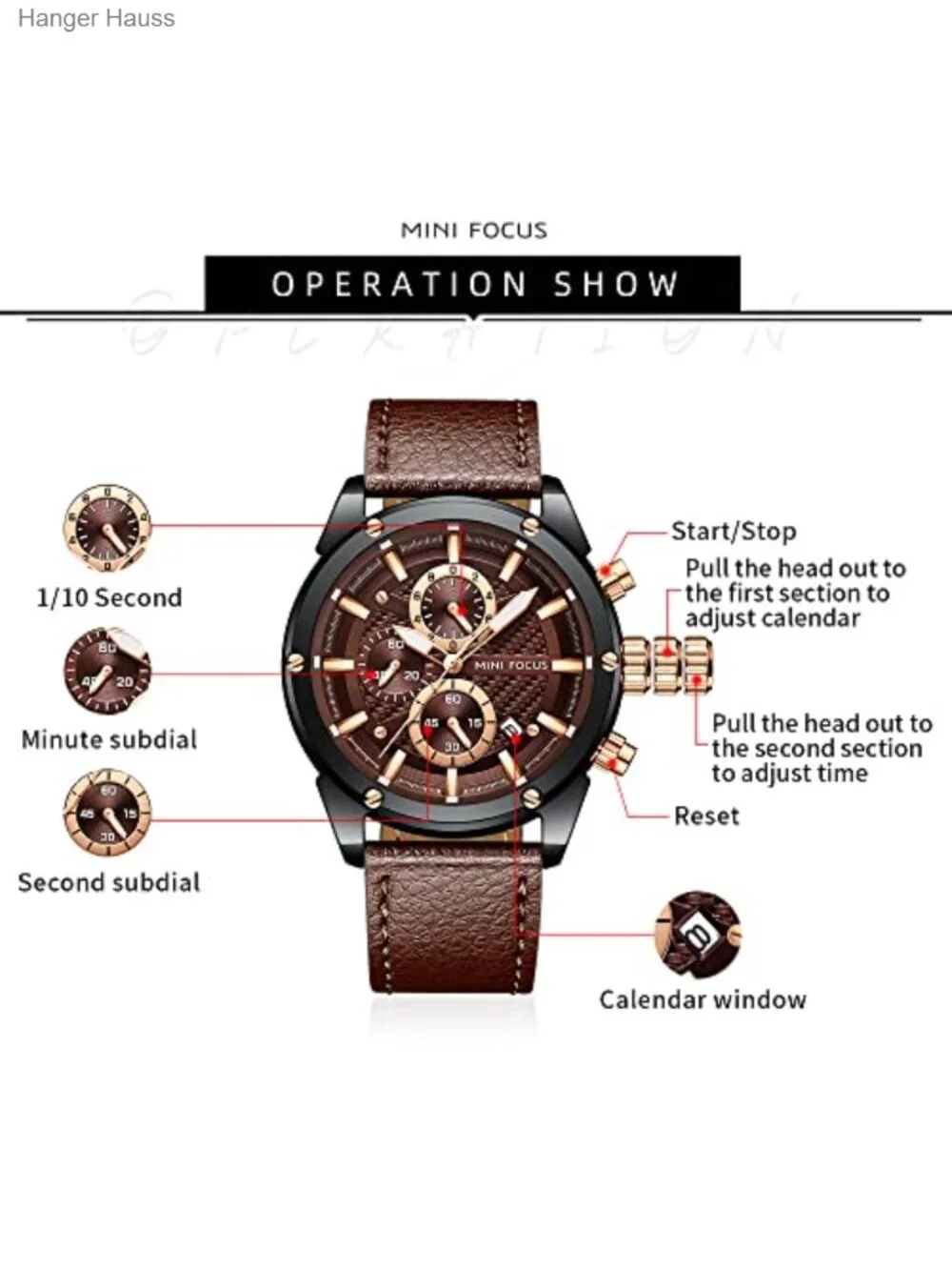 Men's Business Casual Chronograph Watch - Genuine Leather Band - Water